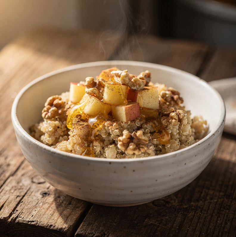 Quinoa Caliente con Manzana, Canela y Nuez